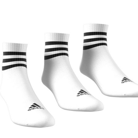 Unisex 3-Stripes Cushioned Sportswear Mid-Cut Socks 3 Pairs, White, A701_ONE, large image number 2
