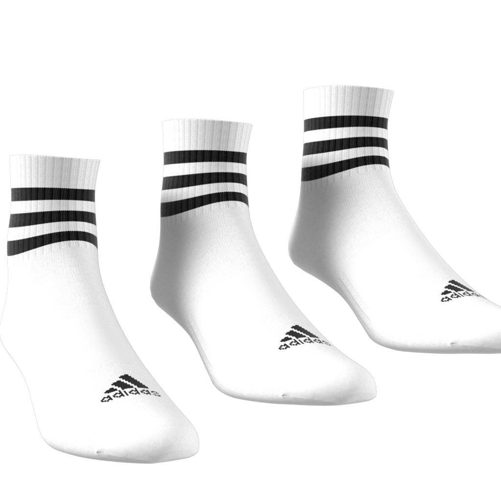 Unisex 3-Stripes Cushioned Sportswear Mid-Cut Socks 3 Pairs, White, A701_ONE, large image number 2