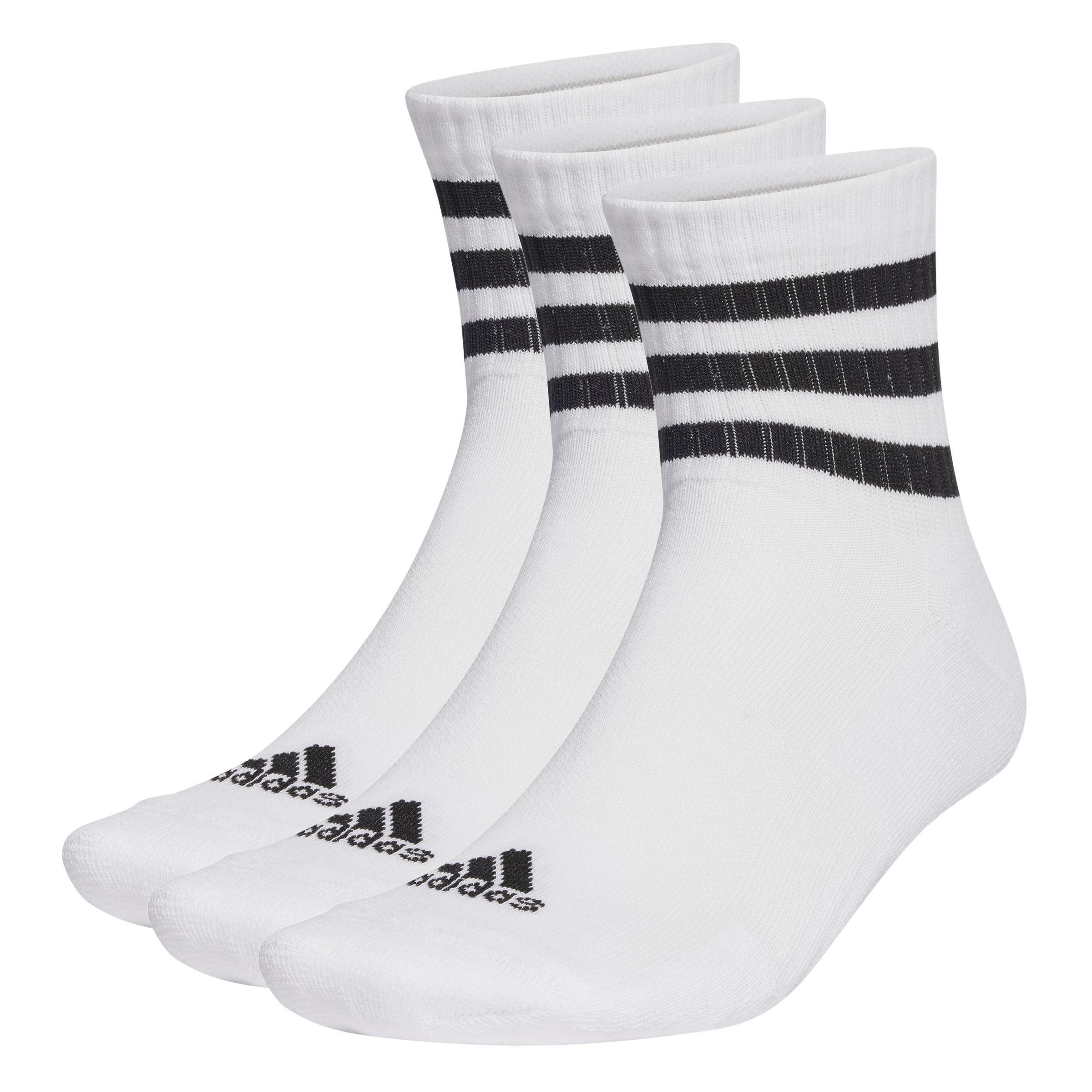 Unisex 3-Stripes Cushioned Sportswear Mid-Cut Socks 3 Pairs, White, A701_ONE, large image number 4