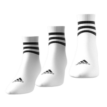Unisex 3-Stripes Cushioned Sportswear Mid-Cut Socks 3 Pairs, White, A701_ONE, large image number 6