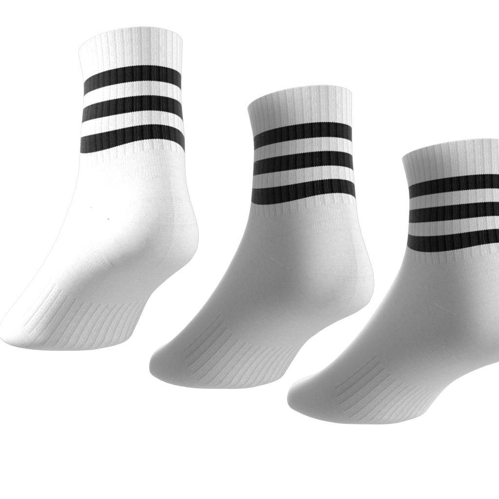 Unisex 3-Stripes Cushioned Sportswear Mid-Cut Socks 3 Pairs, White, A701_ONE, large image number 7