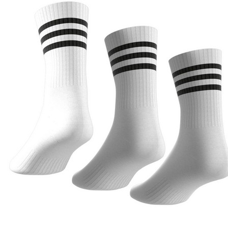 Unisex 3-Stripes Cushioned Crew Socks 3 Pairs, White, A701_ONE, large image number 1