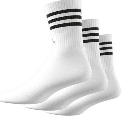Unisex 3-Stripes Cushioned Crew Socks 3 Pairs, White, A701_ONE, large image number 2