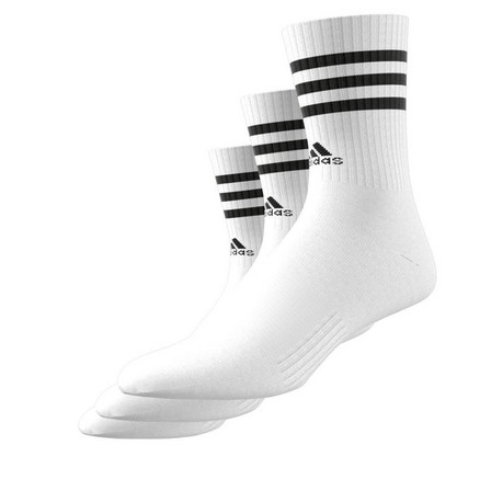 Unisex 3-Stripes Cushioned Crew Socks 3 Pairs, White, A701_ONE, large image number 3