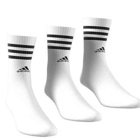 Unisex 3-Stripes Cushioned Crew Socks 3 Pairs, White, A701_ONE, large image number 4
