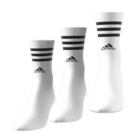 Unisex 3-Stripes Cushioned Crew Socks 3 Pairs, White, A701_ONE, large image number 5
