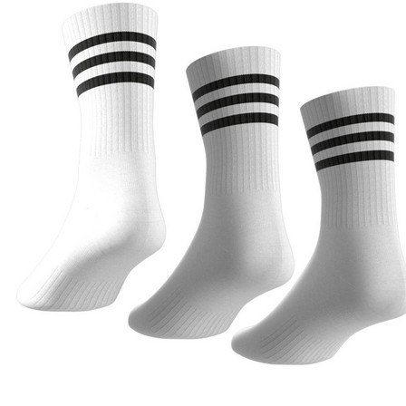 Unisex 3-Stripes Cushioned Crew Socks 3 Pairs, White, A701_ONE, large image number 6