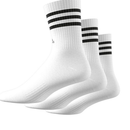 Unisex 3-Stripes Cushioned Crew Socks 3 Pairs, White, A701_ONE, large image number 8