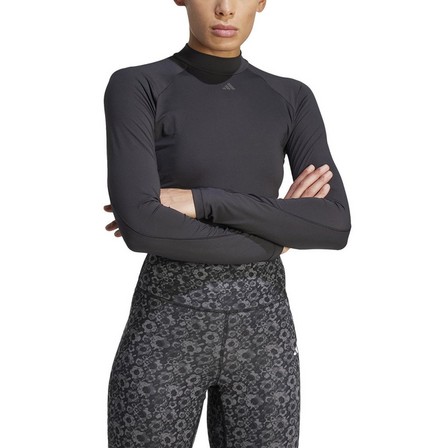 Women Long-Sleeve Top Crop Top, Black, A701_ONE, large image number 1