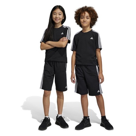 Kids Unisex Essentials 3-Stripes Knit Shorts, Black, A701_ONE, large image number 9