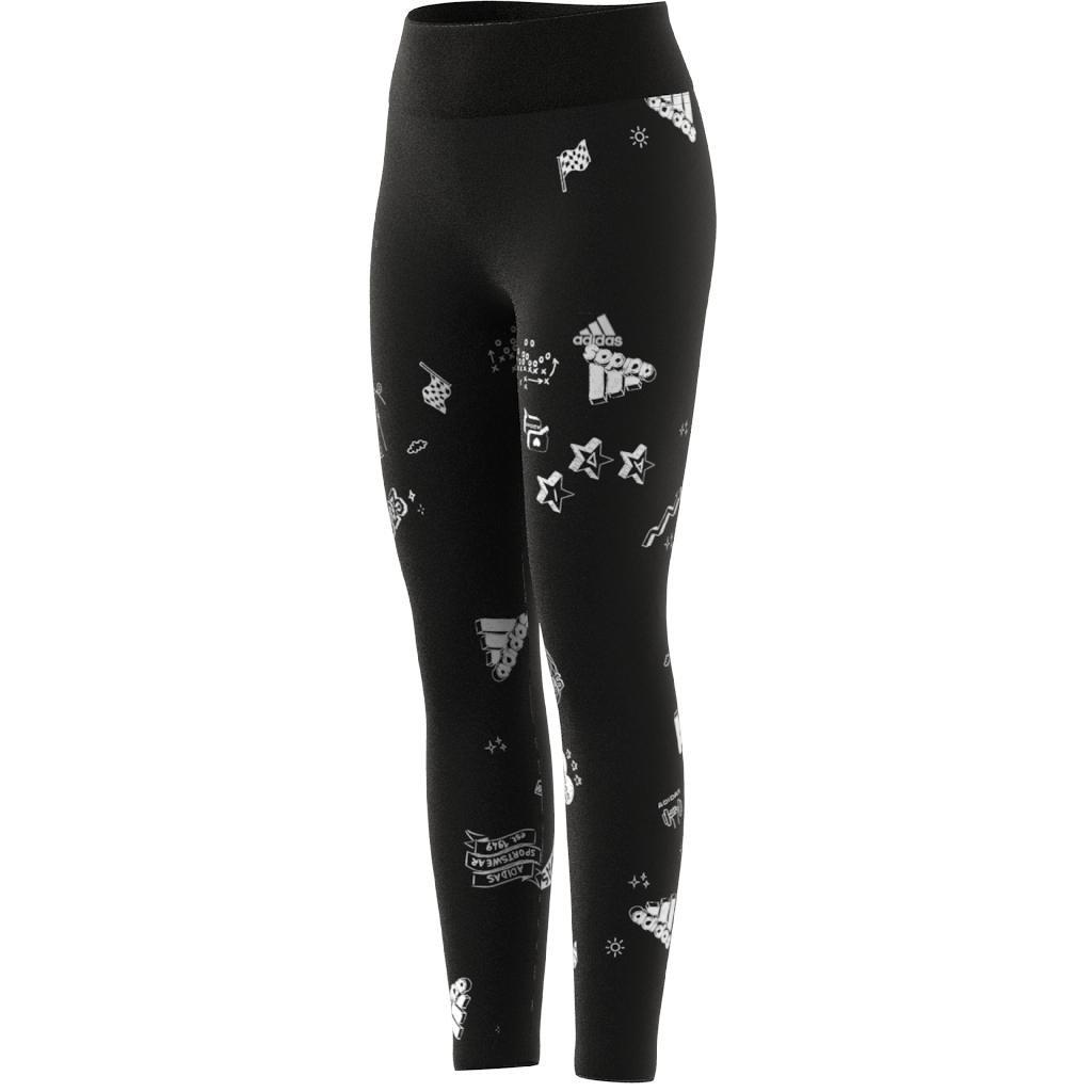 Kids Girls Brand Love Allover Print Leggings Kids, Black, A701_ONE, large image number 6