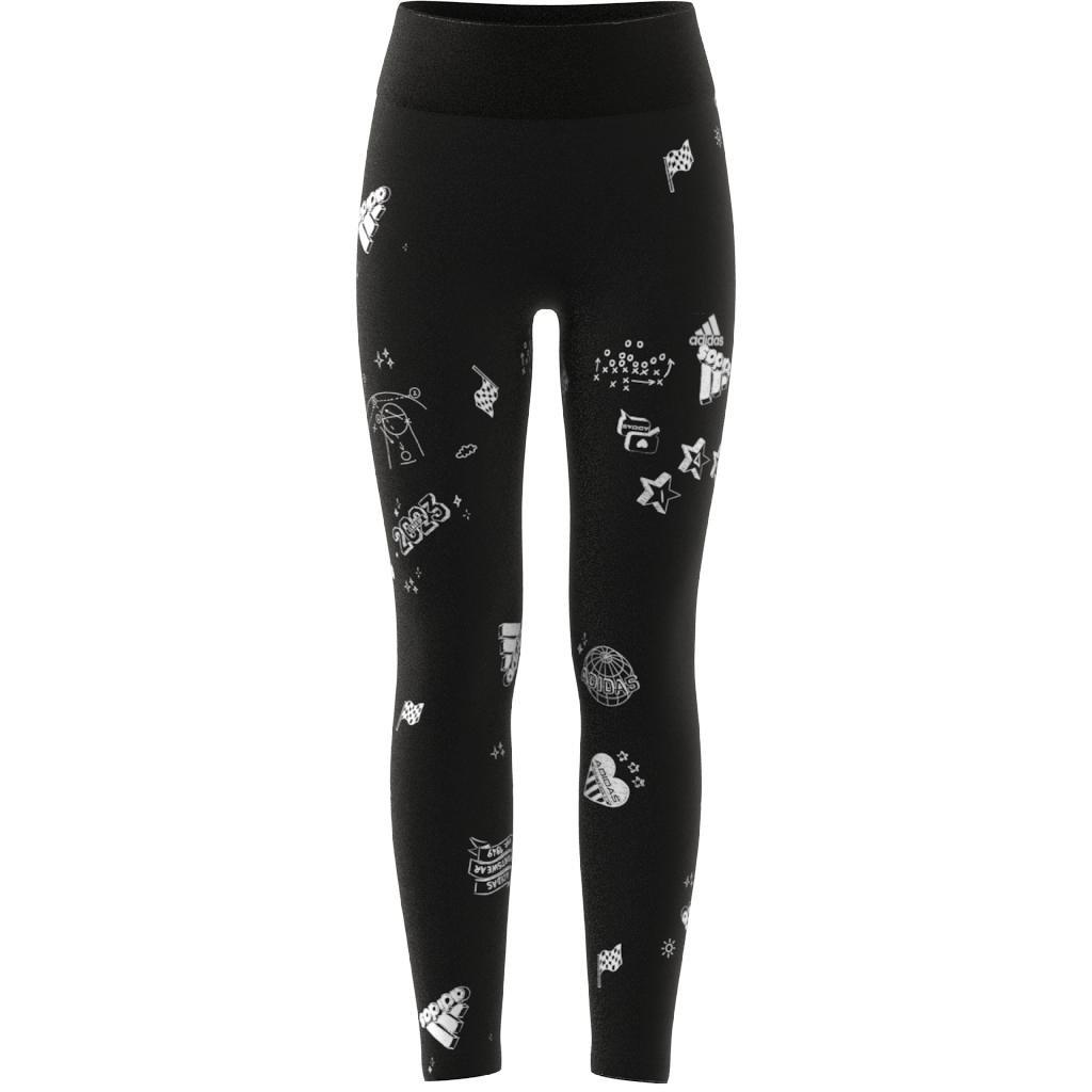 Kids Girls Brand Love Allover Print Leggings Kids, Black, A701_ONE, large image number 8