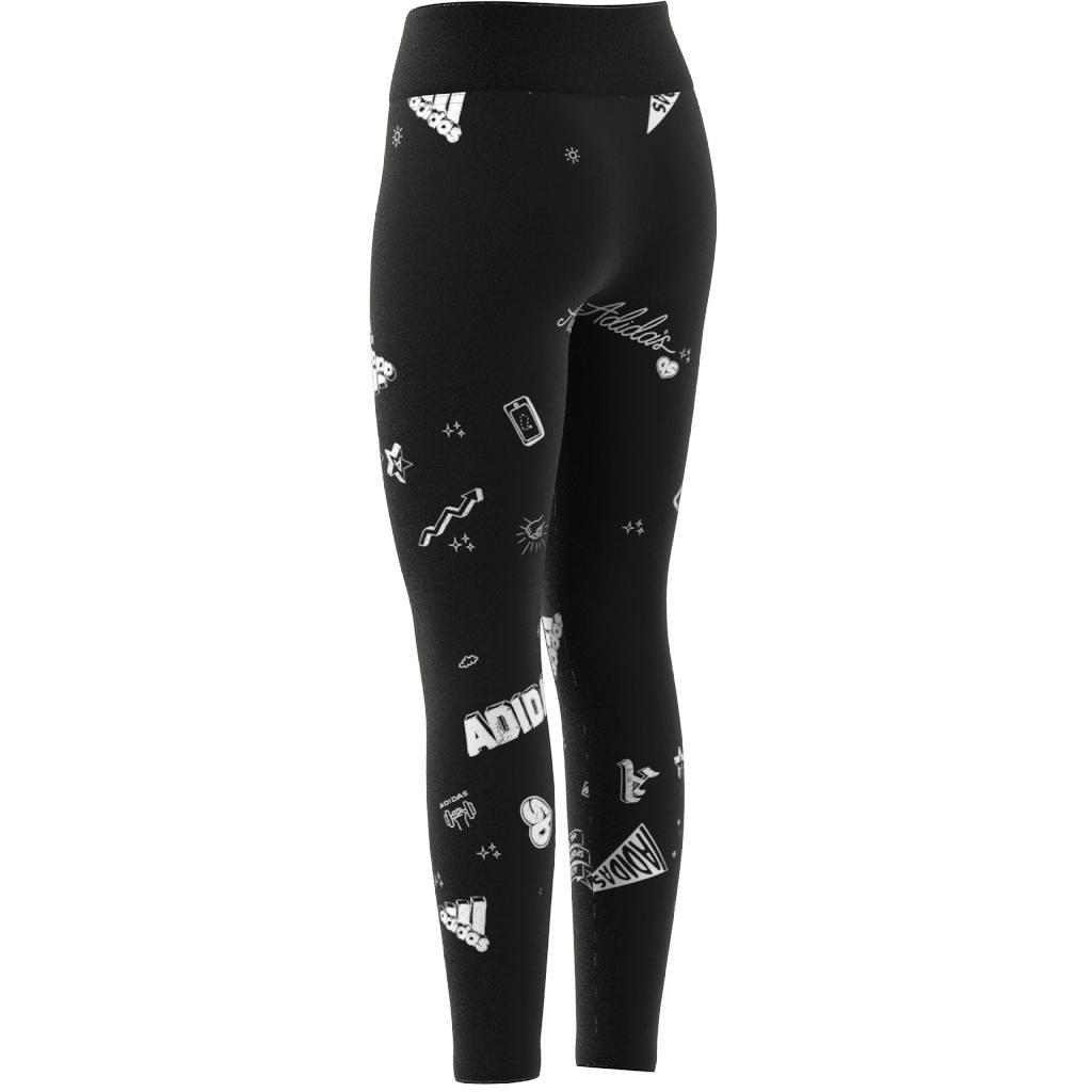Kids Girls Brand Love Allover Print Leggings Kids, Black, A701_ONE, large image number 9
