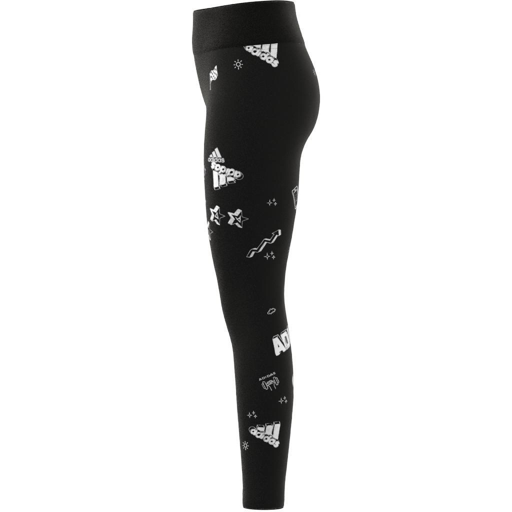 Kids Girls Brand Love Allover Print Leggings Kids, Black, A701_ONE, large image number 11