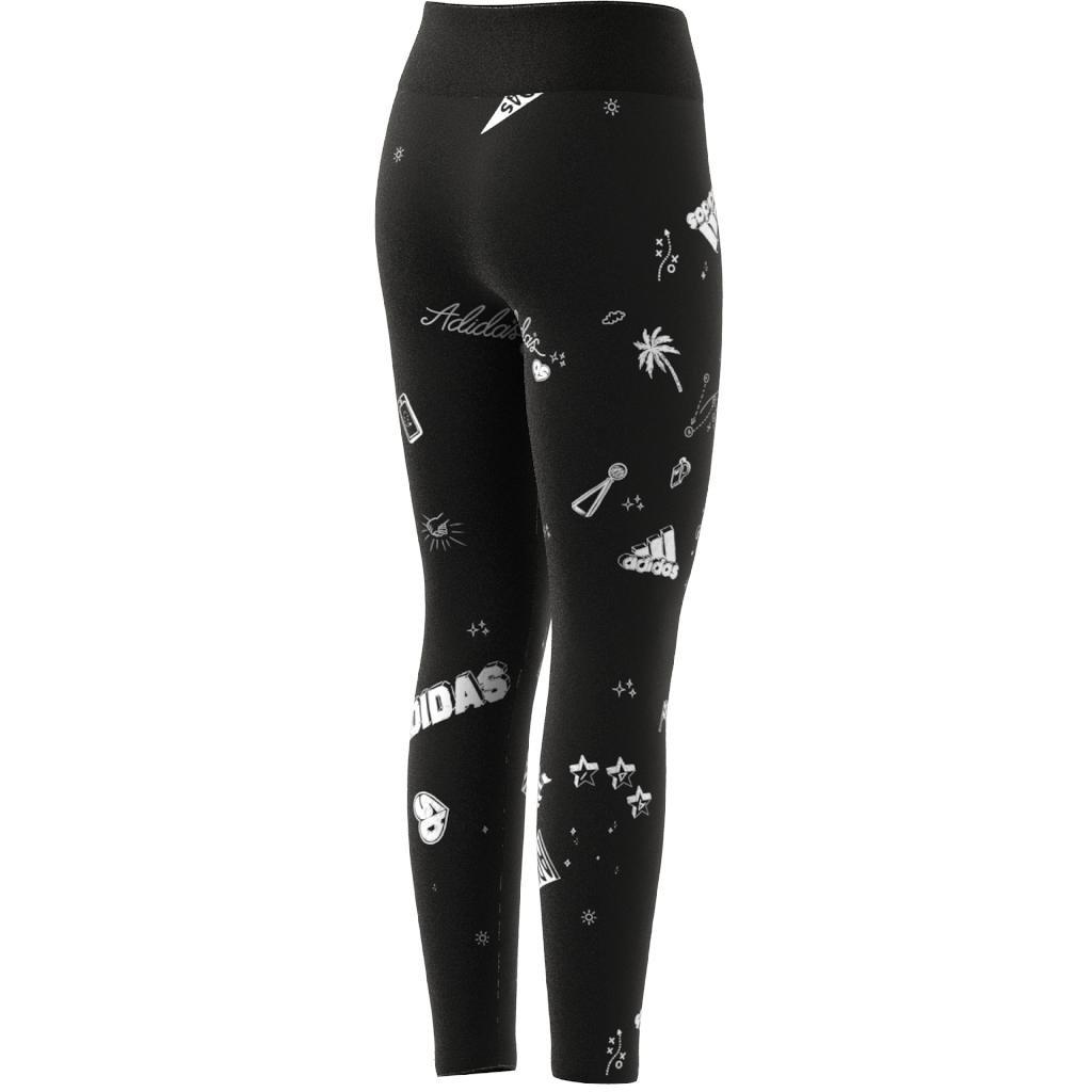 Kids Girls Brand Love Allover Print Leggings Kids, Black, A701_ONE, large image number 13