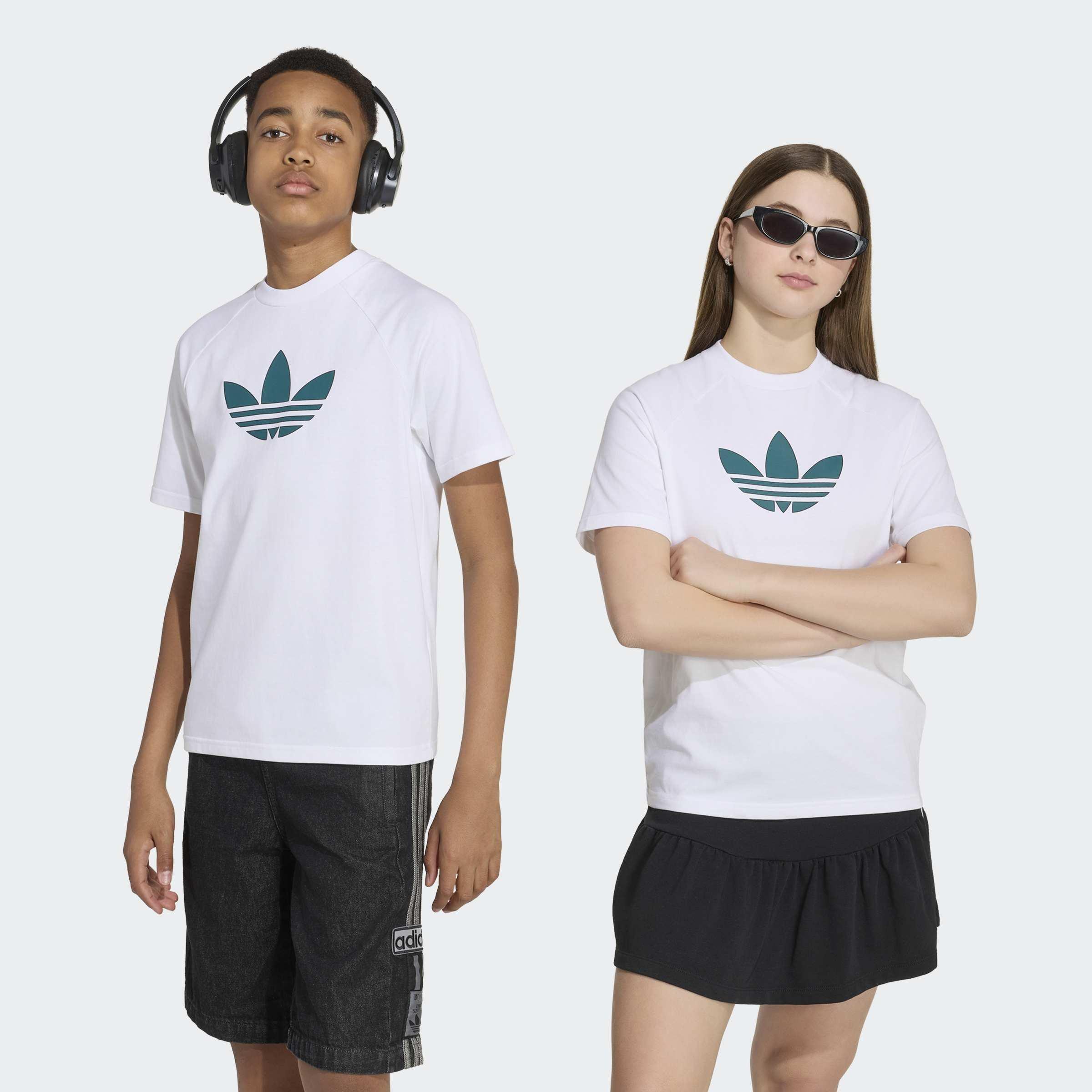 Kids Unisex Graphic Trefoil Losse T-Shirt, White, A701_ONE, large image number 6