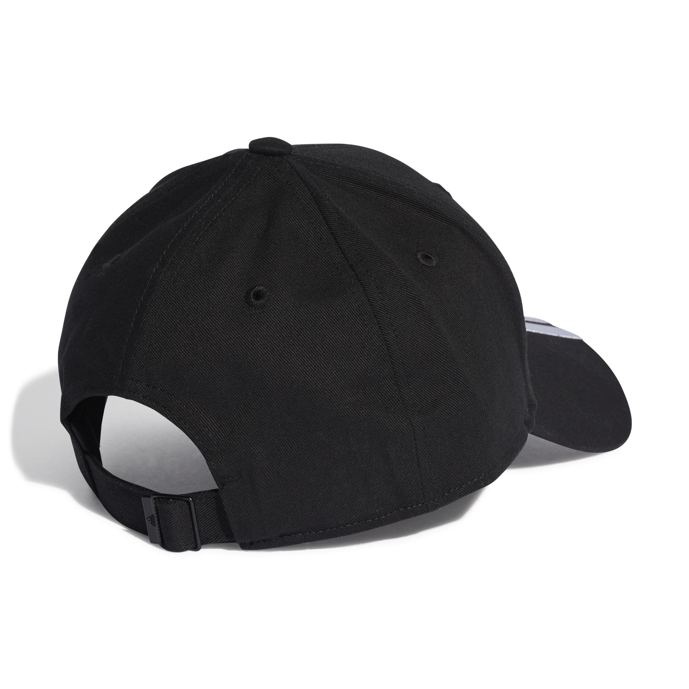 Unisex 3-Stripes Cotton Twill Baseball Cap, Black, , large image number 1