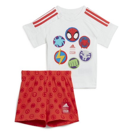 Unisex Kids Adidas X Marvel Spider-Man Tee And Shorts Set, White, A701_ONE, large image number 1