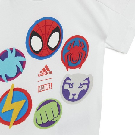 Unisex Kids Adidas X Marvel Spider-Man Tee And Shorts Set, White, A701_ONE, large image number 4