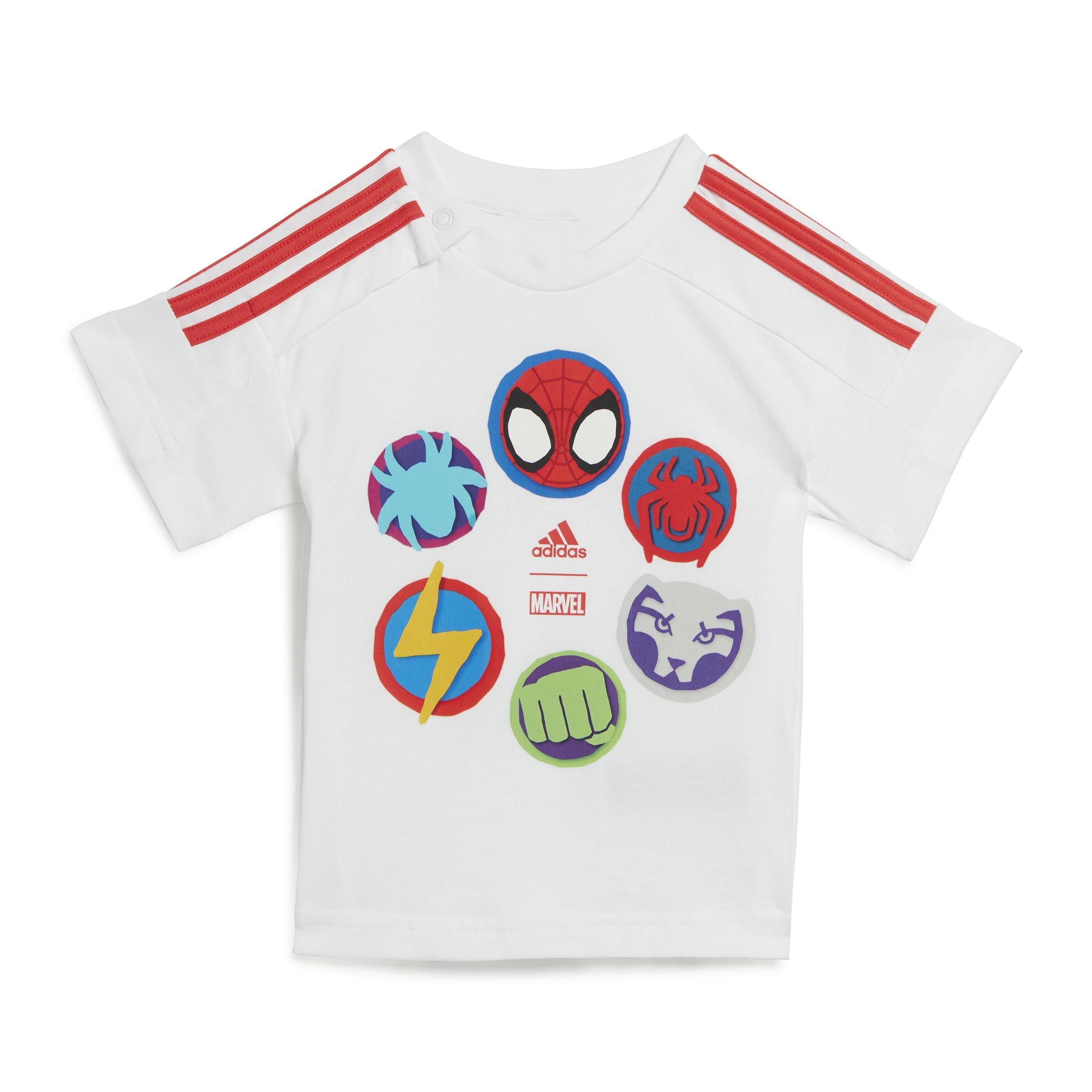 Unisex Kids Adidas X Marvel Spider-Man Tee And Shorts Set, White, A701_ONE, large image number 13
