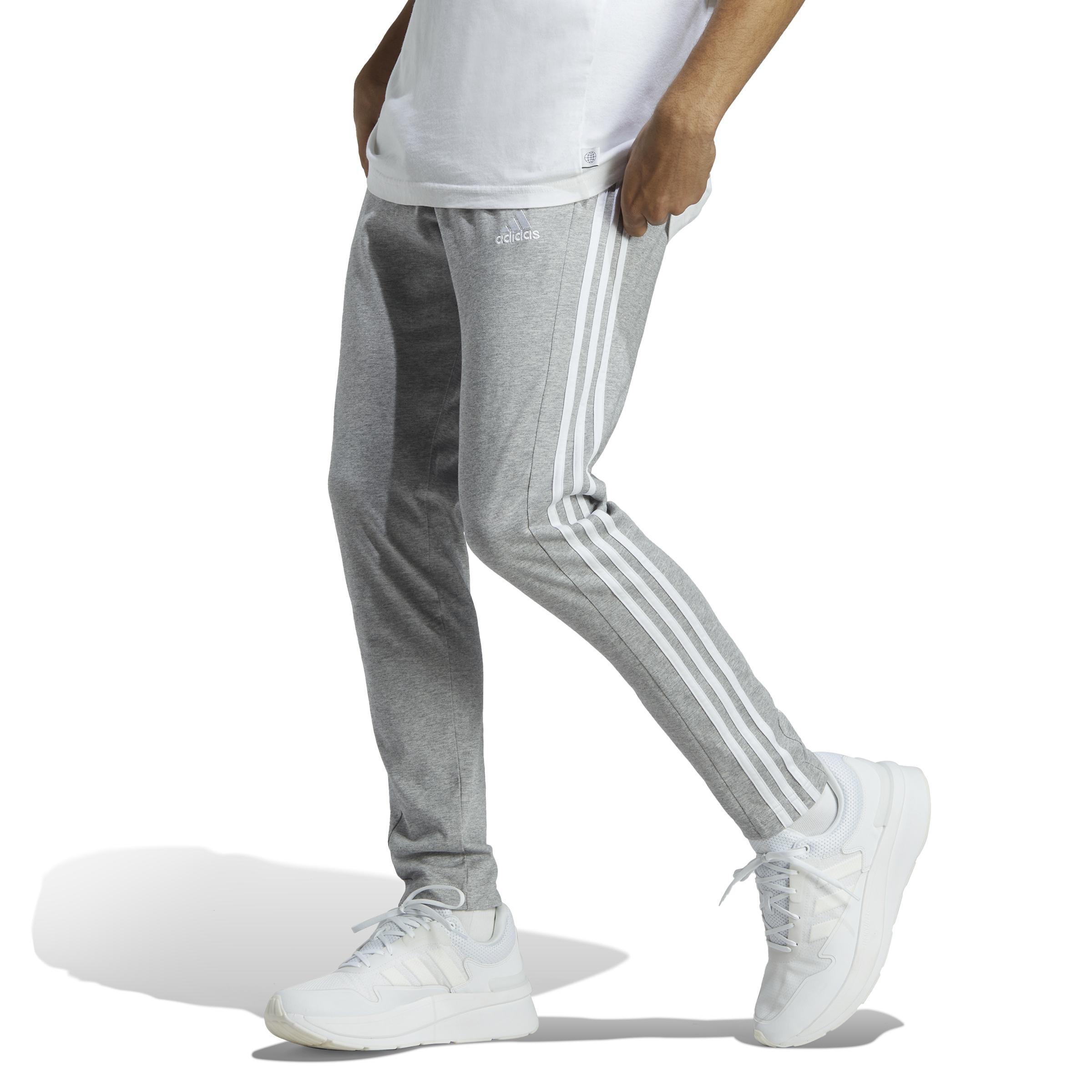 Men Essentials Single Jersey Tapered Open Hem 3-Stripes Joggers, Grey, A701_ONE, large image number 0