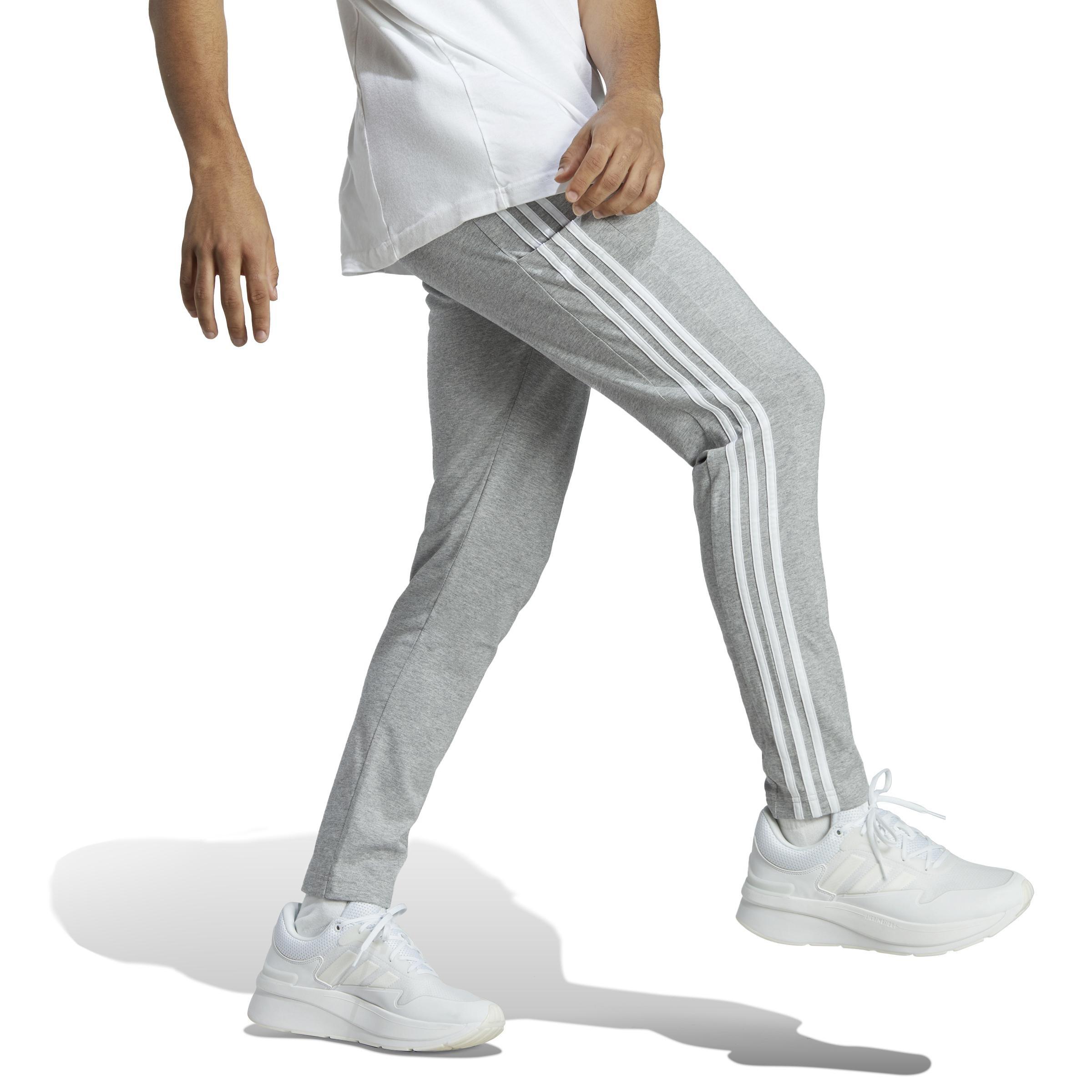 Men Essentials Single Jersey Tapered Open Hem 3-Stripes Joggers, Grey, A701_ONE, large image number 1