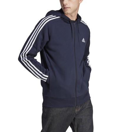Men Essentials French Terry 3-Stripes Full-Zip Hoodie, Navy, A701_ONE, large image number 0
