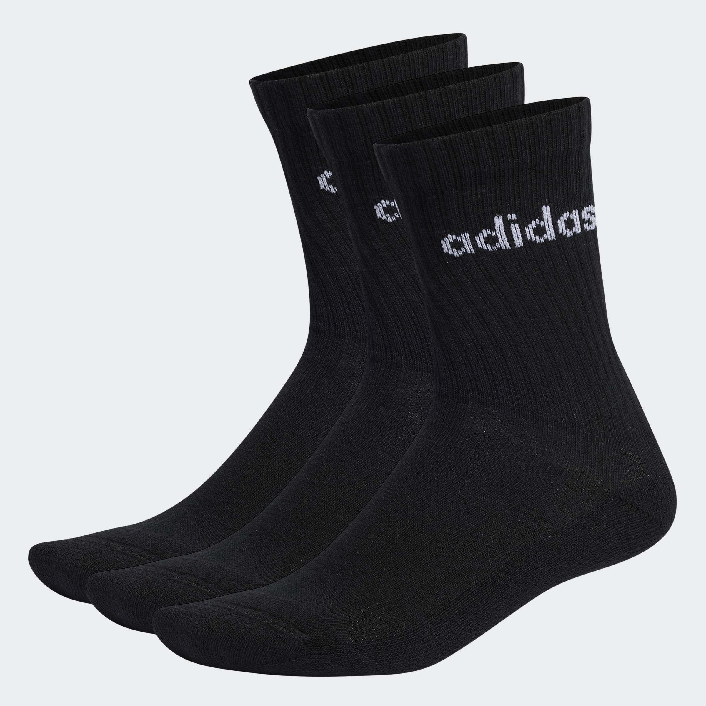 Unisex Linear Crew Cushioned Socks 3 Pairs, Black