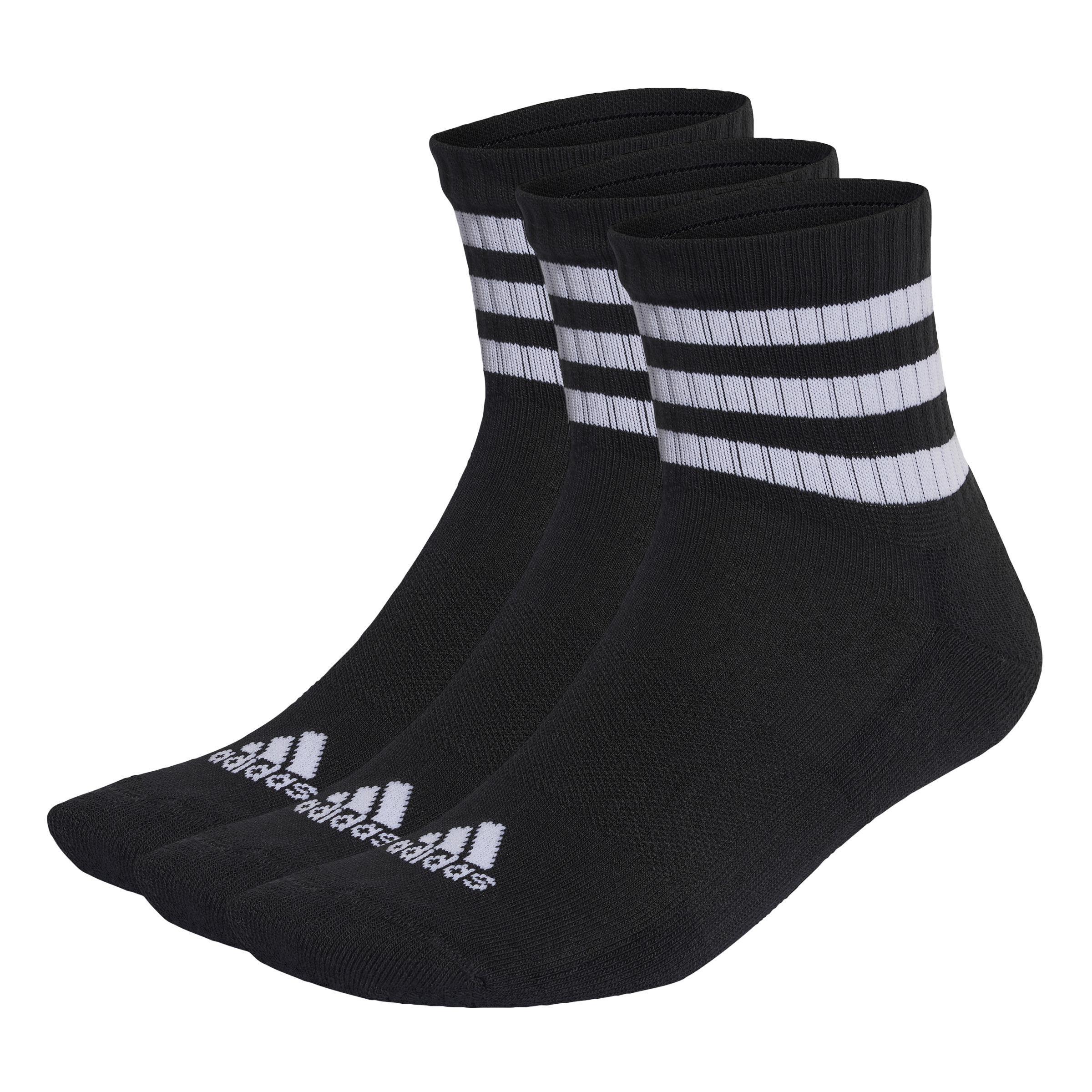 Unisex 3-Stripes Cushioned Sportswear Mid-Cut Socks 3 Pairs, Black, A701_ONE, large image number 1