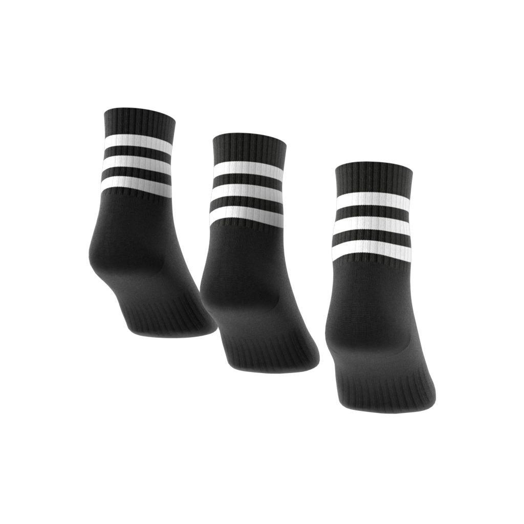 Unisex 3-Stripes Cushioned Sportswear Mid-Cut Socks 3 Pairs, Black, A701_ONE, large image number 2