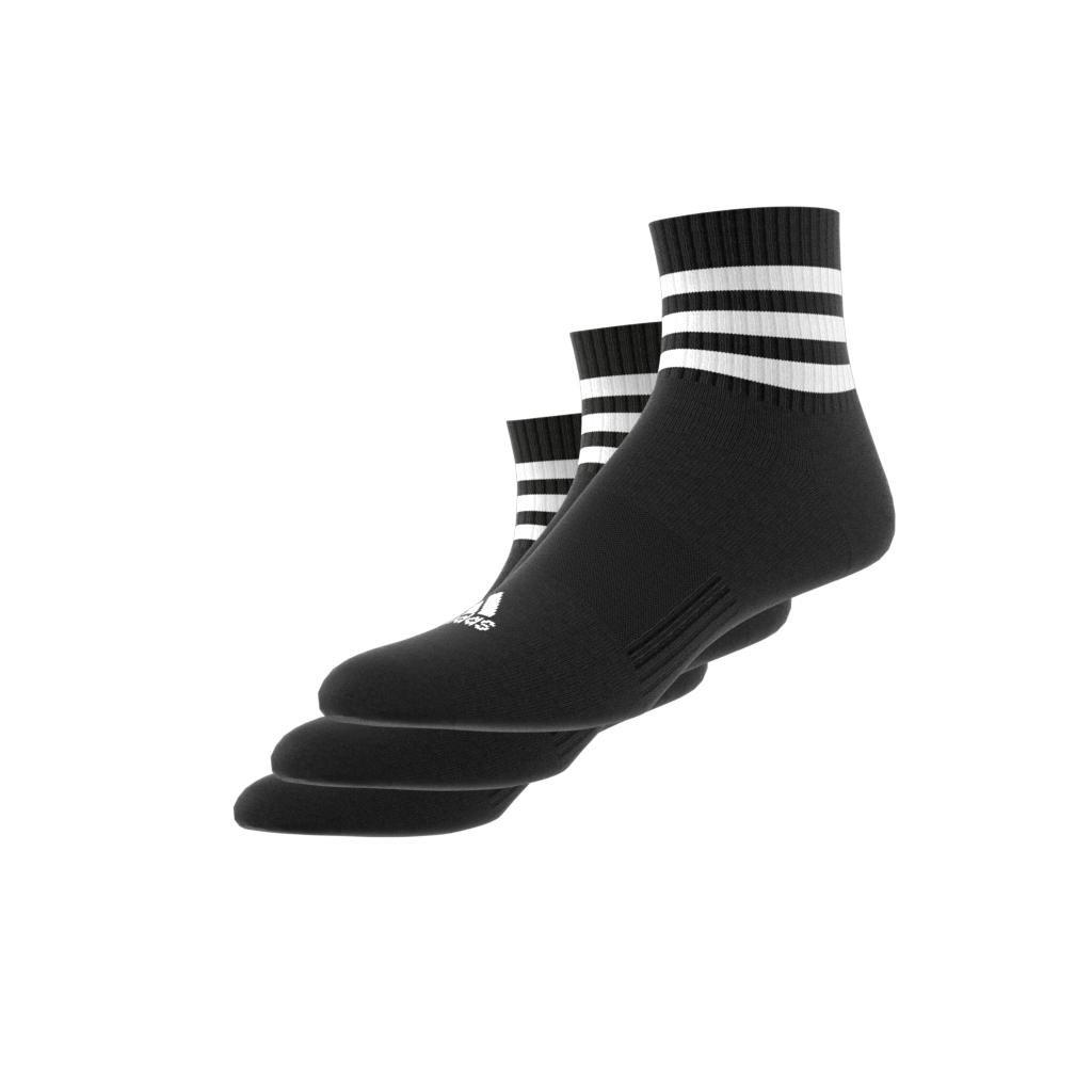 Unisex 3-Stripes Cushioned Sportswear Mid-Cut Socks 3 Pairs, Black, A701_ONE, large image number 7