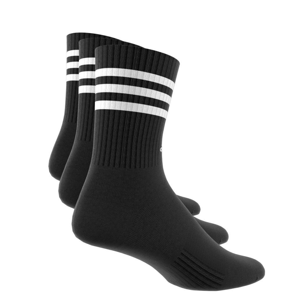 Unisex 3-Stripes Cushioned Crew Socks 3 Pairs, Black, A701_ONE, large image number 0