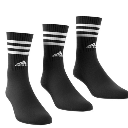 Unisex 3-Stripes Cushioned Crew Socks 3 Pairs, Black, A701_ONE, large image number 1