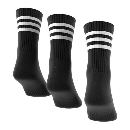 Unisex 3-Stripes Cushioned Crew Socks 3 Pairs, Black, A701_ONE, large image number 3