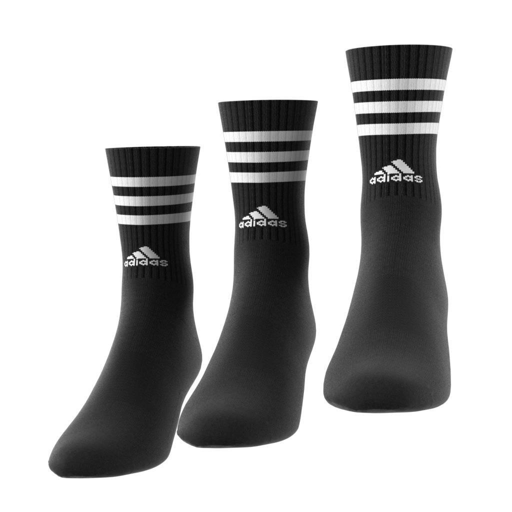 Unisex 3-Stripes Cushioned Crew Socks 3 Pairs, Black, A701_ONE, large image number 3