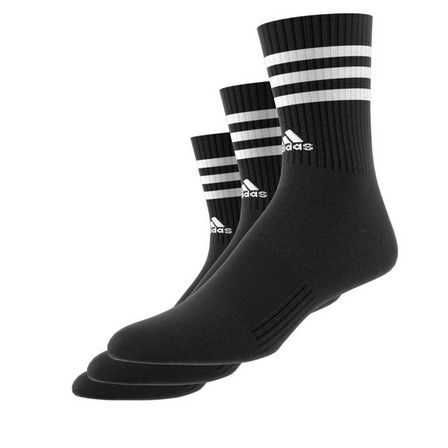 Unisex 3-Stripes Cushioned Crew Socks 3 Pairs, Black, A701_ONE, large image number 7