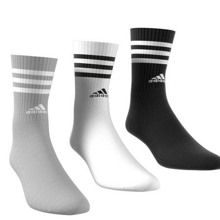 3-Stripes Cushioned Crew Socks 3 Pairs MGREYH/WHITE/BLACK/WHITE Unisex Adult, A701_ONE, large image number 0