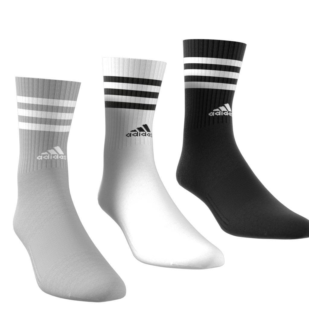 Unisex 3-Stripes Cushioned Crew Socks 3 Pairs, Grey, A701_ONE, large image number 0