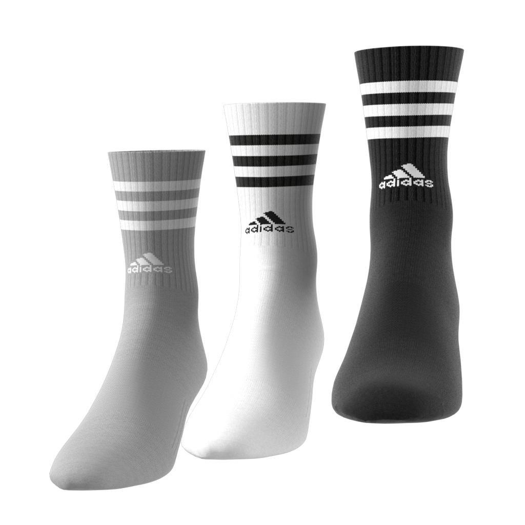 Unisex 3-Stripes Cushioned Crew Socks 3 Pairs, Grey, A701_ONE, large image number 1