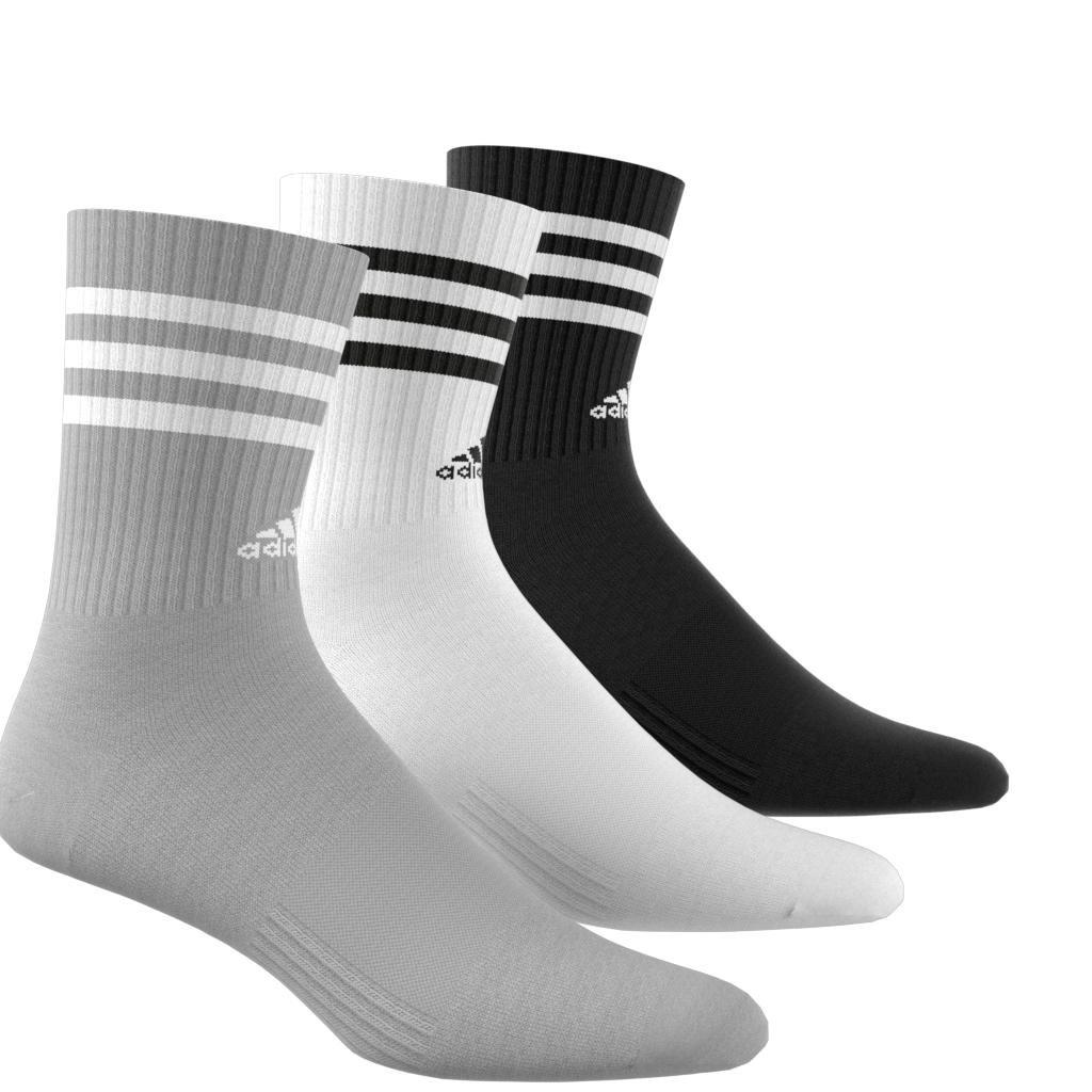 Unisex 3-Stripes Cushioned Crew Socks 3 Pairs, Grey, A701_ONE, large image number 2