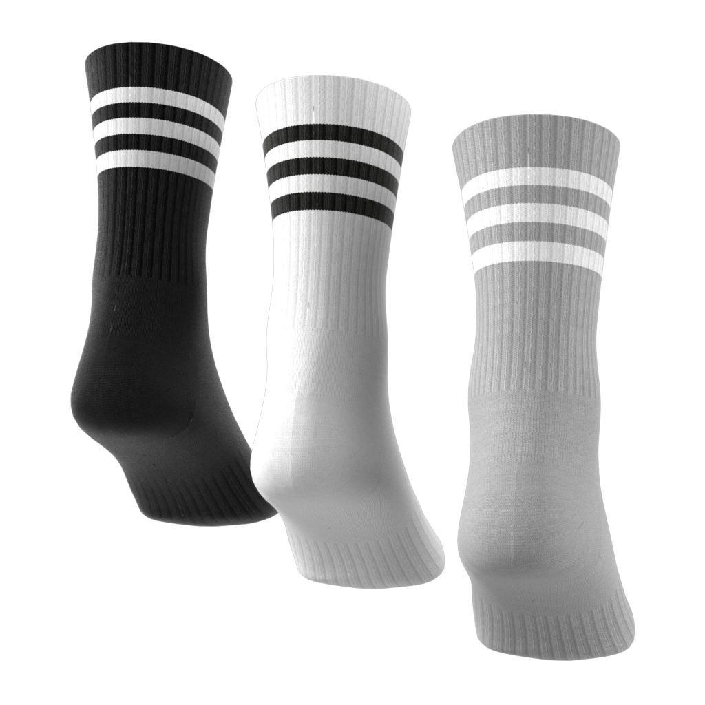 Unisex 3-Stripes Cushioned Crew Socks 3 Pairs, Grey, A701_ONE, large image number 3