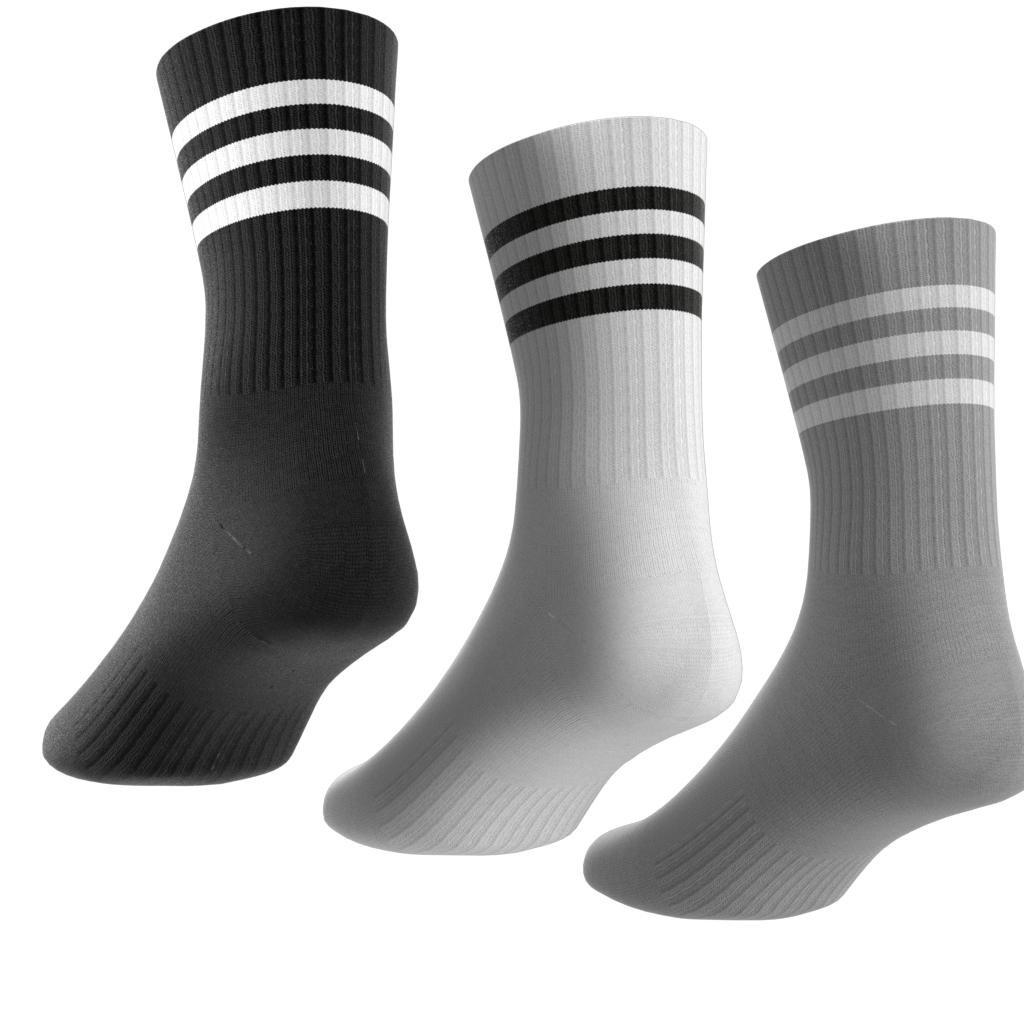 Unisex 3-Stripes Cushioned Crew Socks 3 Pairs, Grey, A701_ONE, large image number 4