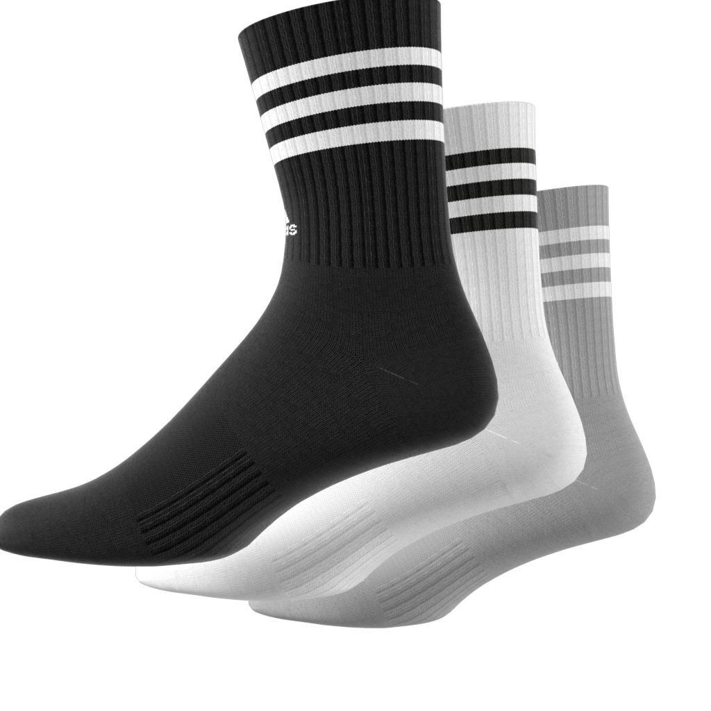 Unisex 3-Stripes Cushioned Crew Socks 3 Pairs, Grey, A701_ONE, large image number 5