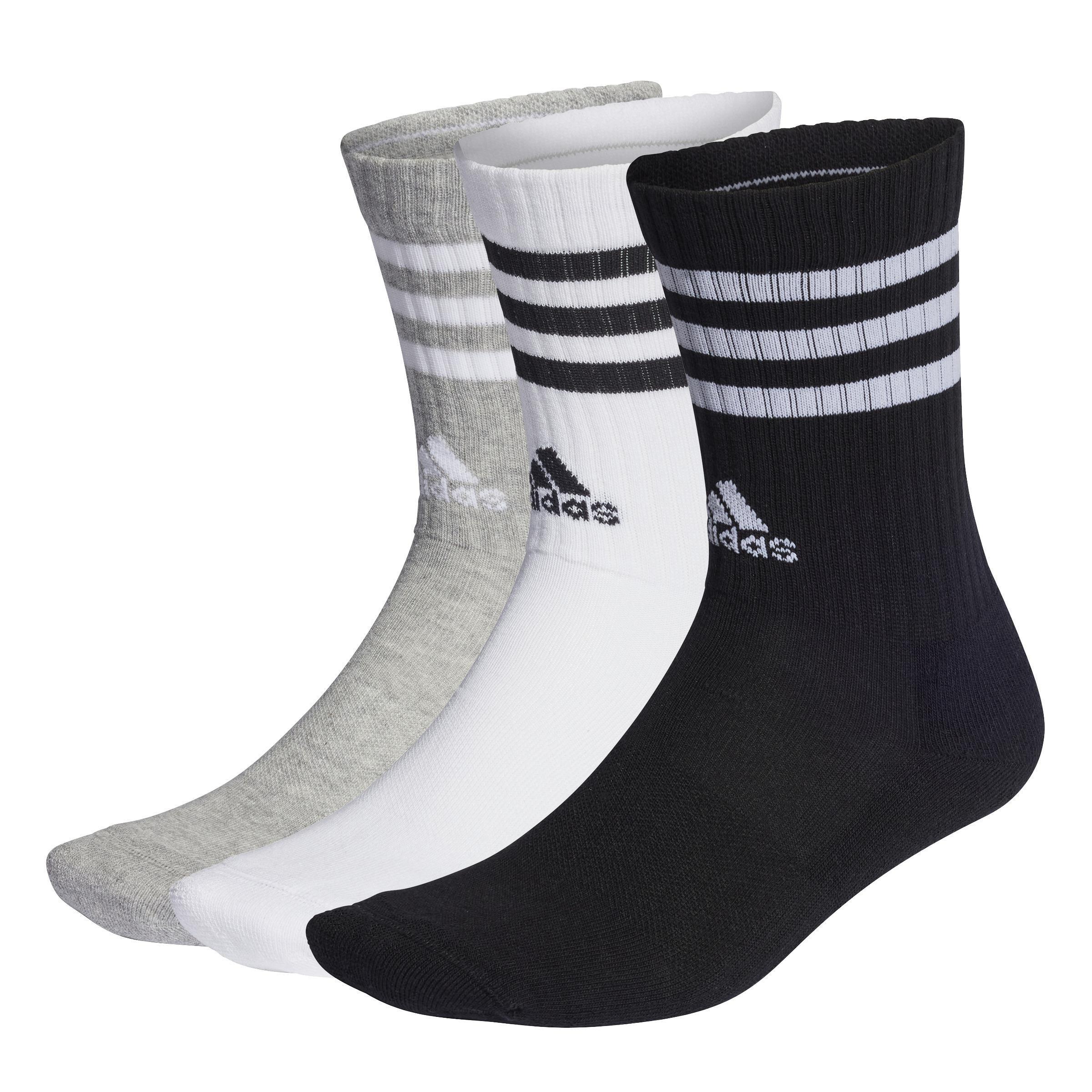 Unisex 3-Stripes Cushioned Crew Socks 3 Pairs, Grey, A701_ONE, large image number 6