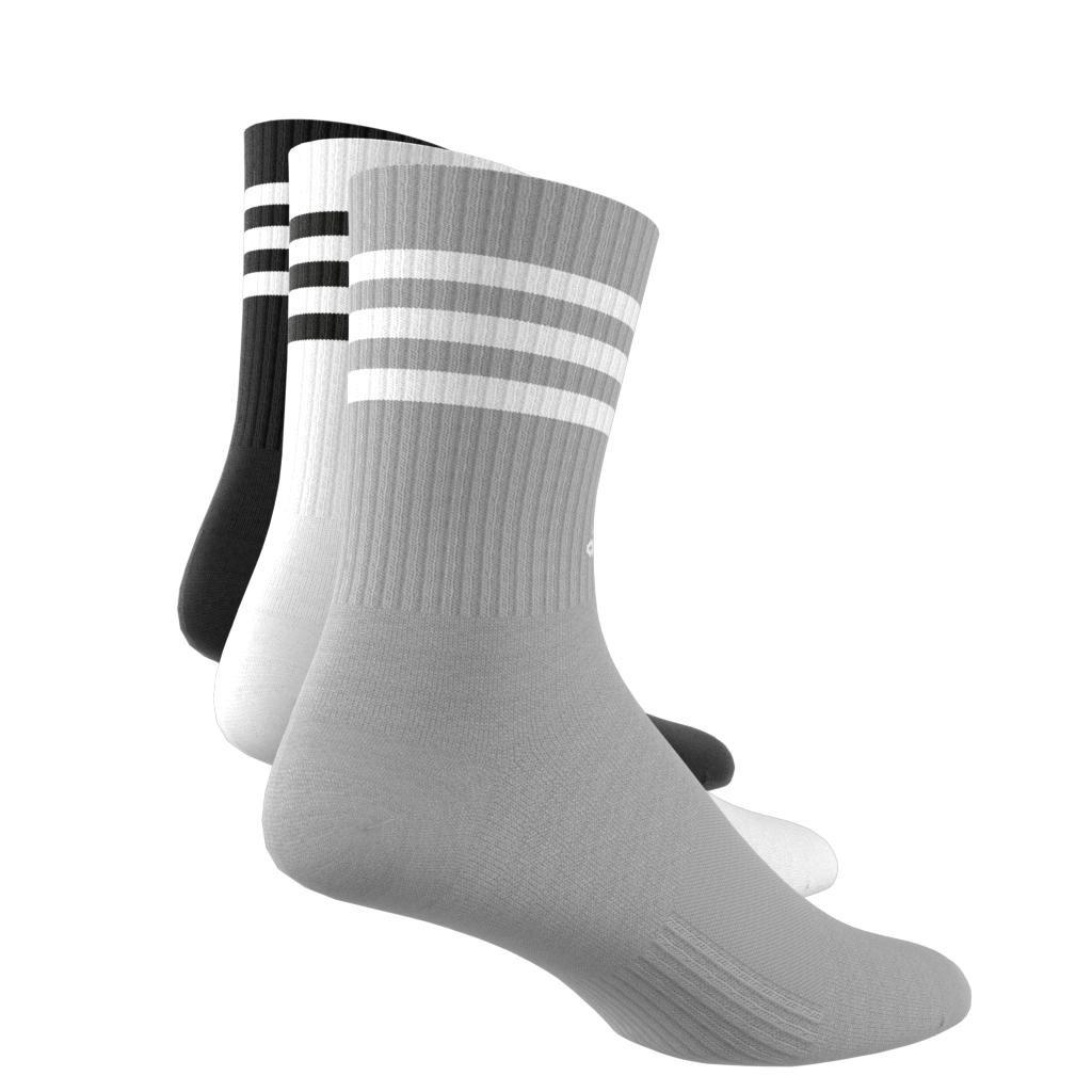 Unisex 3-Stripes Cushioned Crew Socks 3 Pairs, Grey, A701_ONE, large image number 7