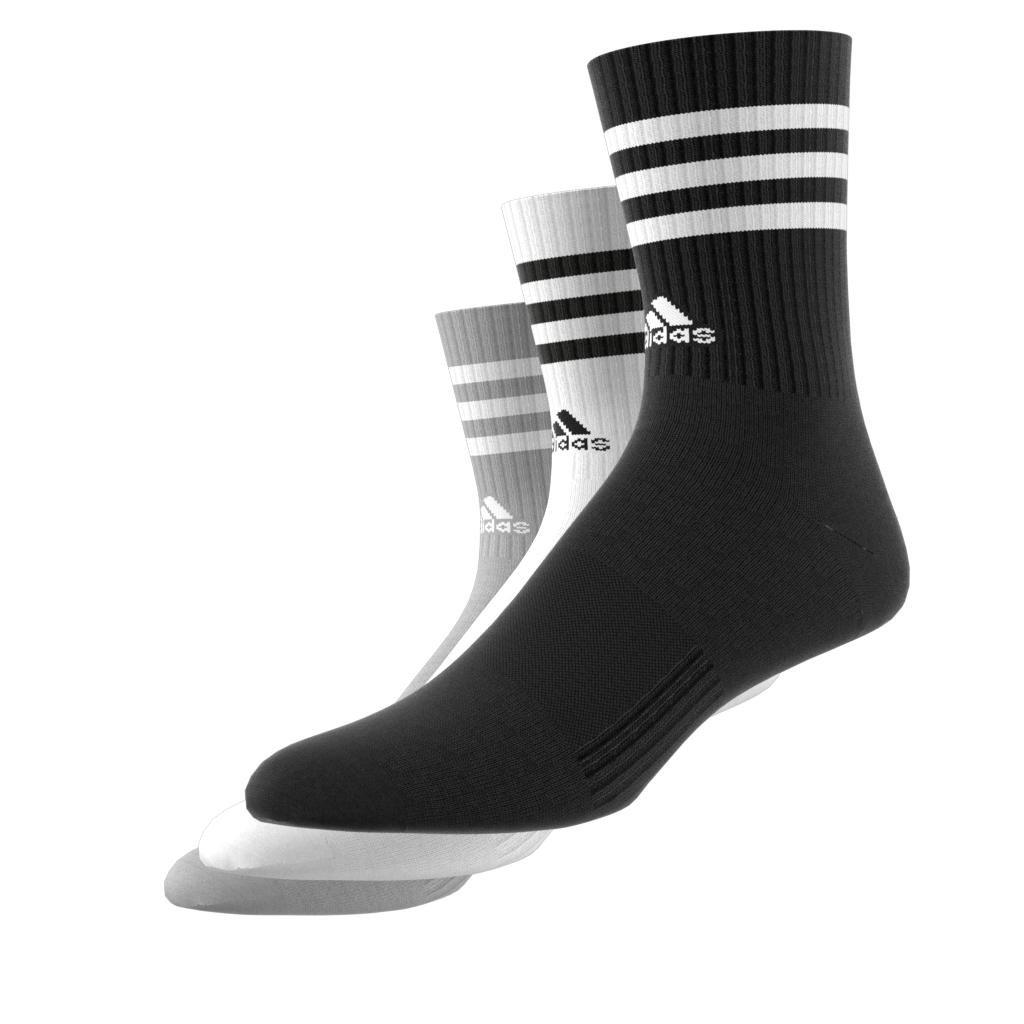 Unisex 3-Stripes Cushioned Crew Socks 3 Pairs, Grey, A701_ONE, large image number 8