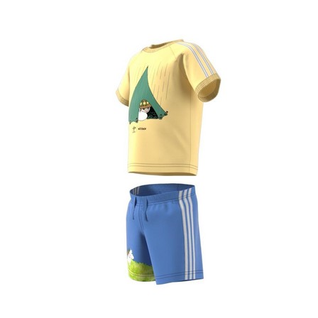 Unisex Kids Adidas Originals X Moomin Shorts And Tee Set, Yellow, A701_ONE, large image number 9