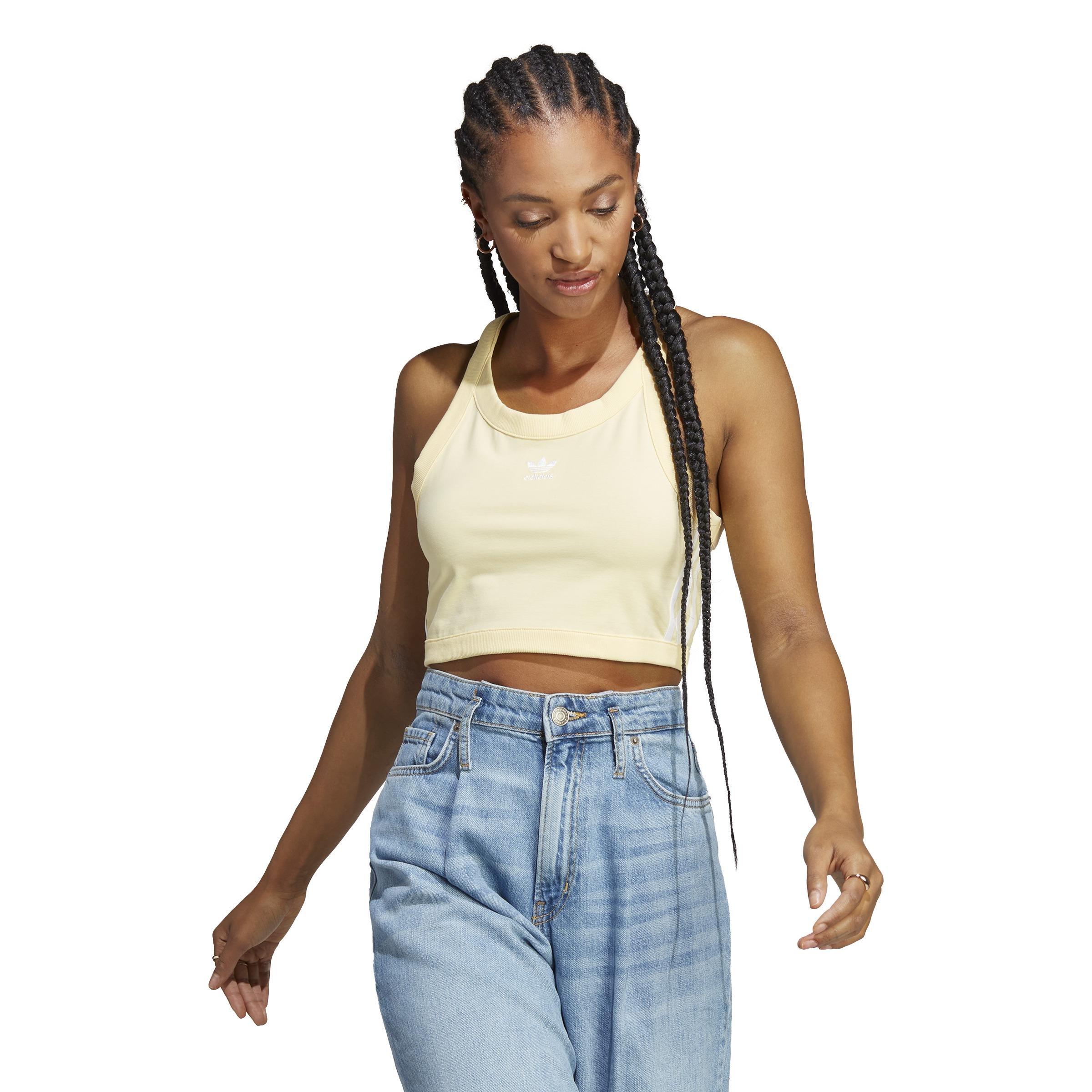 Women Adicolor Classics 3-Stripes Short Tank Top, Yellow, A701_ONE, large image number 15