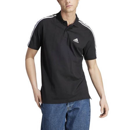 Men Essentials Pique Embroidered 3-Stripes Polo Shirt, Black, A701_ONE, large image number 2