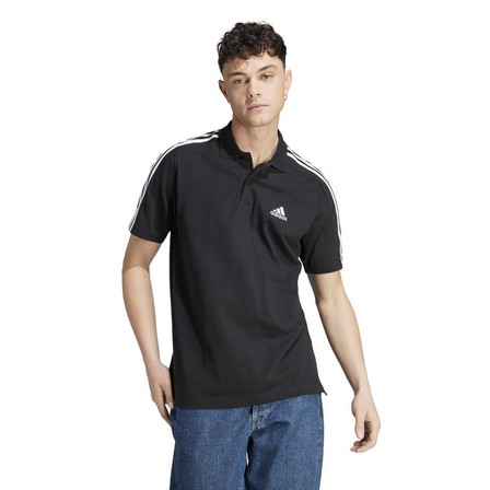 Men Essentials Pique Embroidered 3-Stripes Polo Shirt, Black, A701_ONE, large image number 7